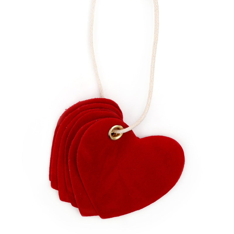Tag in Velluto con Cuori Rosso 6,5 mm x 6,6 cm - 6 pezzi