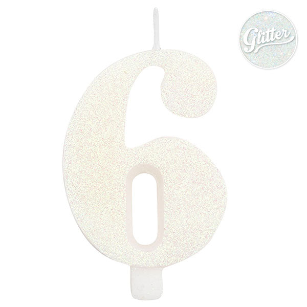 Candelina Glitter Numero 6 Bianco