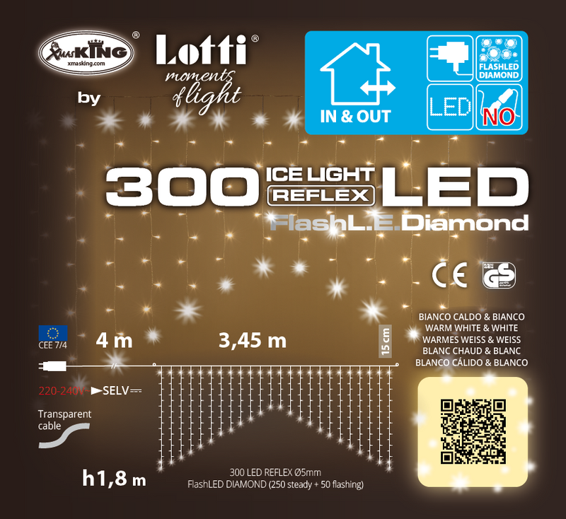 Cascata Luci 300 LED ad Arco 3,45 x 1,80 mt Bianco