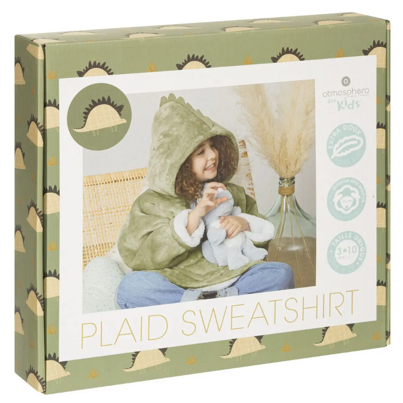 Felpa Plaid in Tessuto Dinosauro Verde - Taglia: 3-10 anni