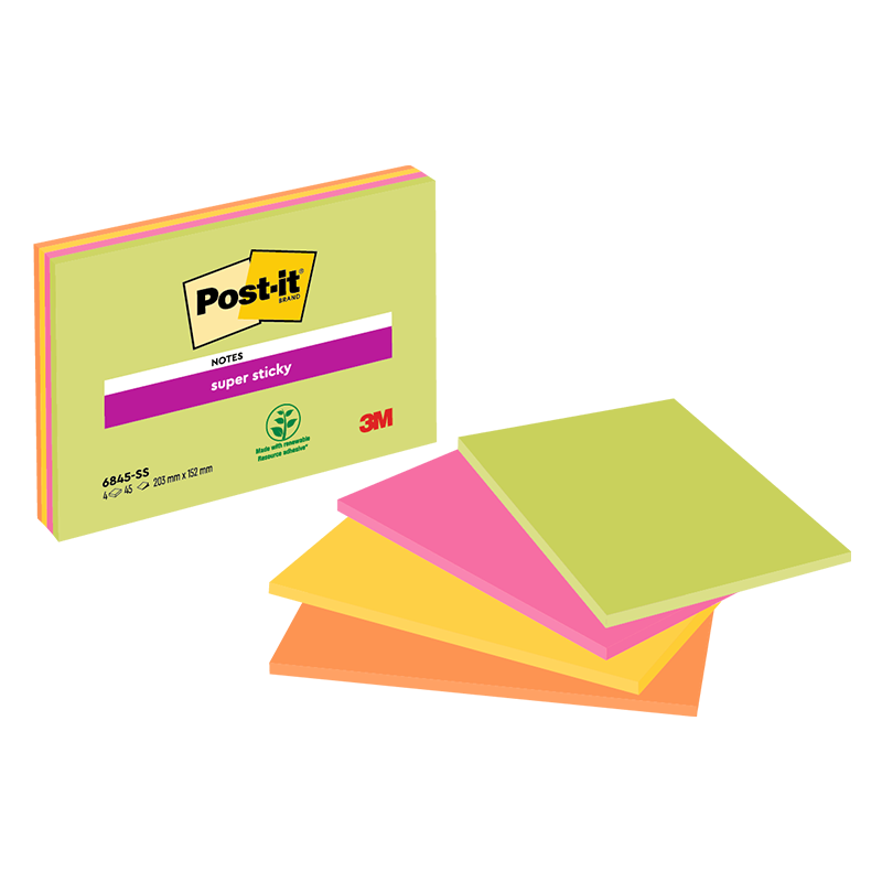 Blocco 3M Post-It 203X152 Colori Neon Cf.4