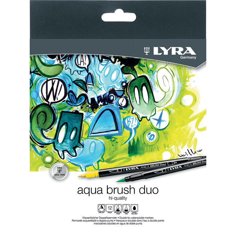 Astuccio in Cartoncino Pennarelli Acqua Brush Duo Lyra con Doppia Punta - 12 pezzi