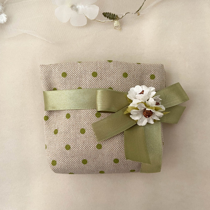 Sacchetto Panama Pois 8 x 12 cm Base Verde - 10 pezzi
